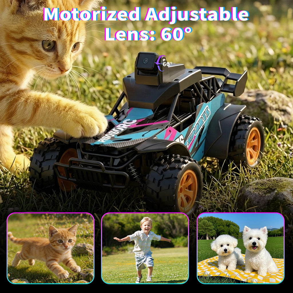 RC Truck with Camera, 2.4GHz Remote Control Car with 2.4" LCD Screen & 60° Adjustable Camera, Live Video, APP/Remote Control, 2 Speeds, Rechargeable Off-Road RC Vehicles, Gift for Adults and Kids